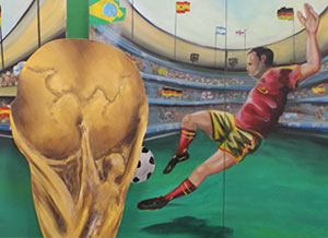 décors peint de joueur de football en pleine action
