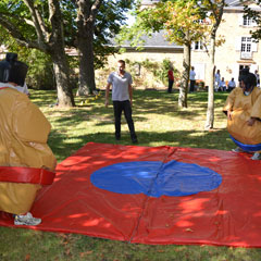 participants en costumes de sumo sur le Tapis de combat